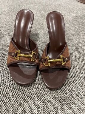 ON SALE!!! Women’s Brown Slide Sandals with Gold Accent - EU40